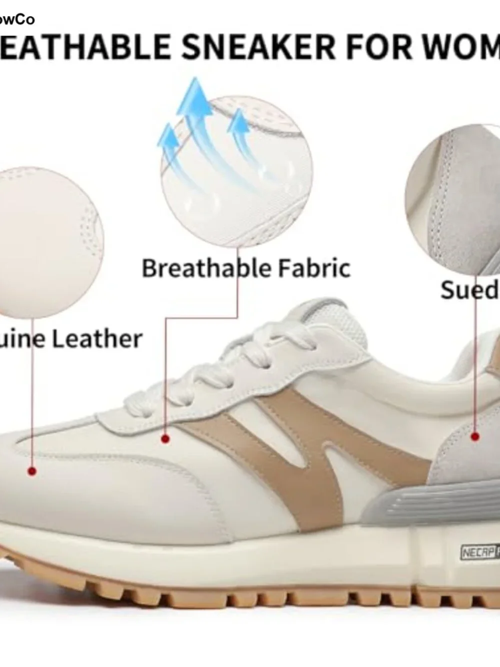 Women's Breathable Leather Suede Walking Sneakers Non-Slip Cushioned Casual